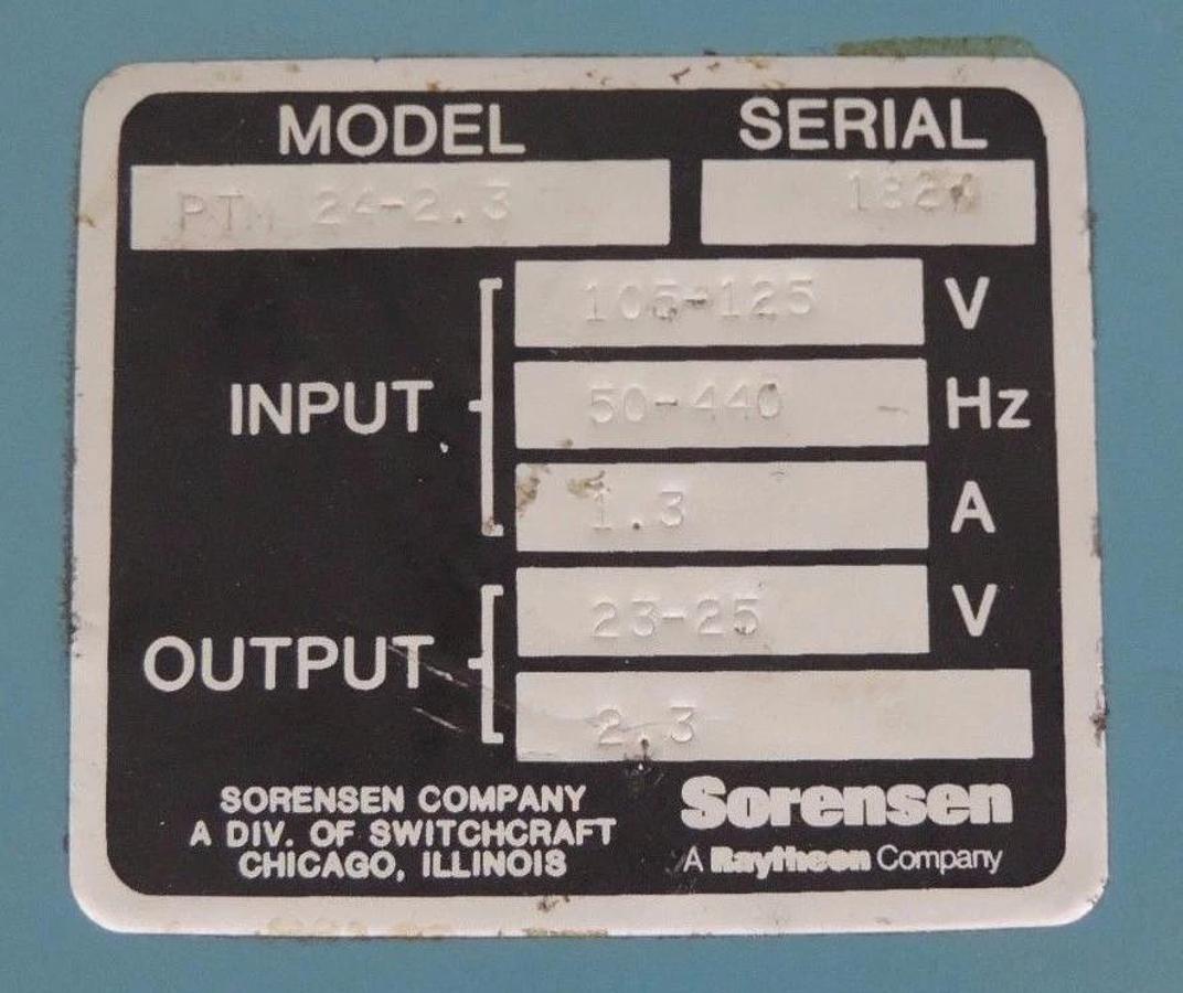 Used SORENSEN PTM 24-2.3 DC POWER SUPPLY 2.3AMP OUTPUT 105-125V