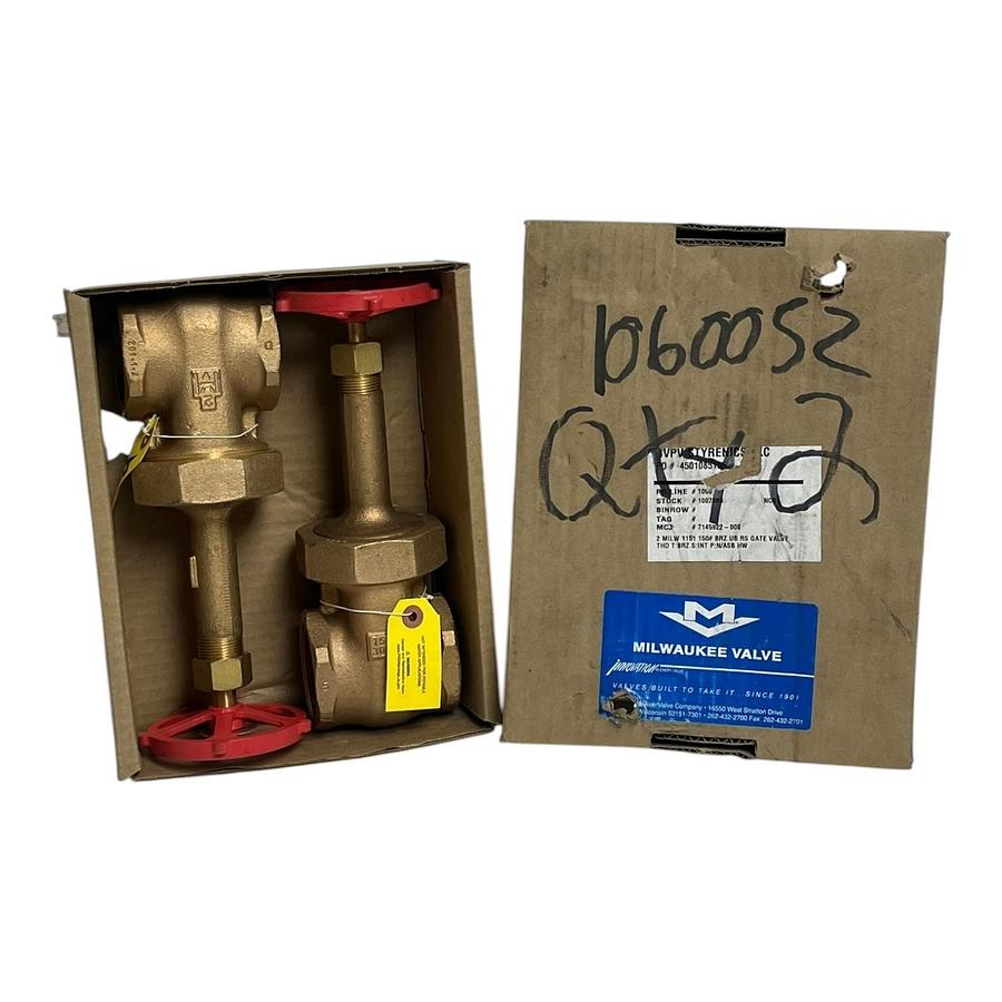 Lot of 2 New Milwaukee Valve 1151 2 Inch Bronze Gate Valves 150 SWP 300 WOG