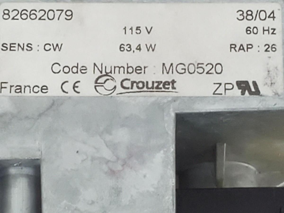 Used NEW CROUZET 82662079 MOTOR CODE NO. MG0520 38/04 115V 60HZ SENS: CW 63,4W RAP 26