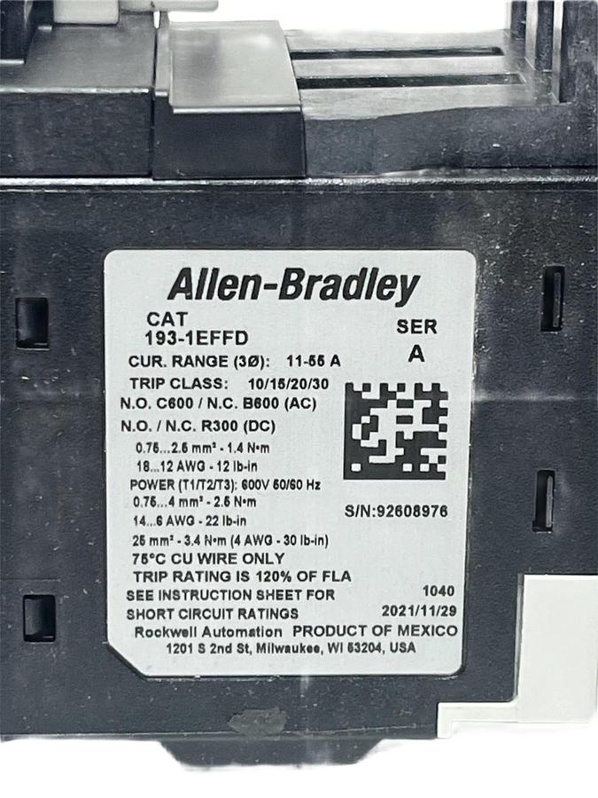 Allen Bradley 193-1EFFD Ser A Electronic Overload Relay 20-100A - NSMP
