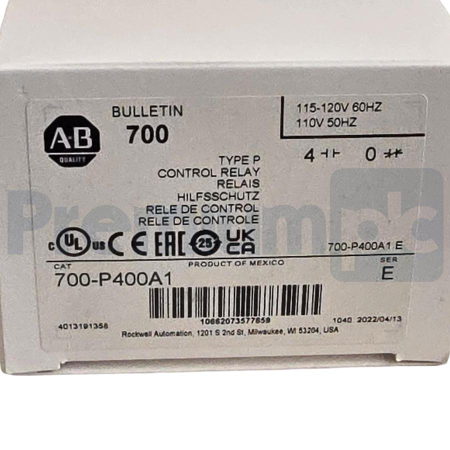 Used Allen-Bradley 700-P400A1 /E Type P Control Relay 110/120V AC Coil, 4 N.O. NSMP