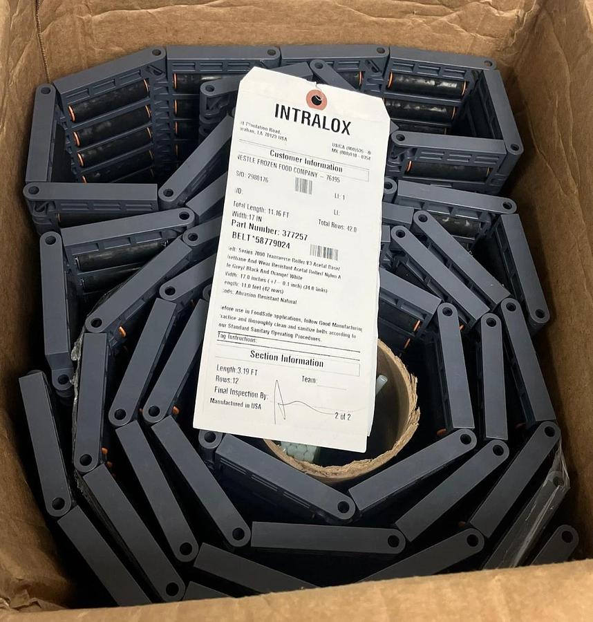Intralox 7000 Series Transverse Roller V3 Belt 17"W x 11' L (42 Rows) 377257 NEW