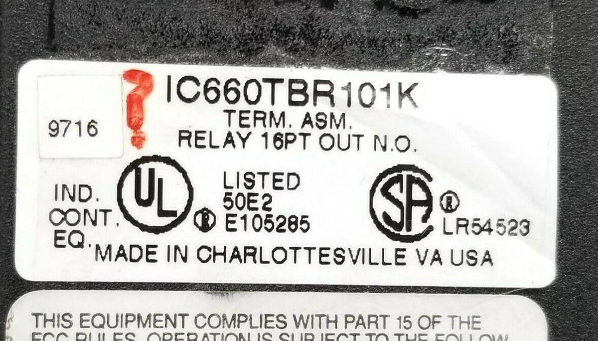 Used GE FANUC IC660TBR101K GENIUS TERM. ASM. RELAY 16PT IC660TBR101