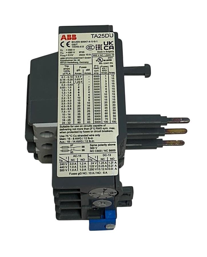 Used ABB TA25DU-8.5 / TA25DU THERMAL OVERLOAD PROTECTION RELAY 6-8.5A 690VAC NSNP