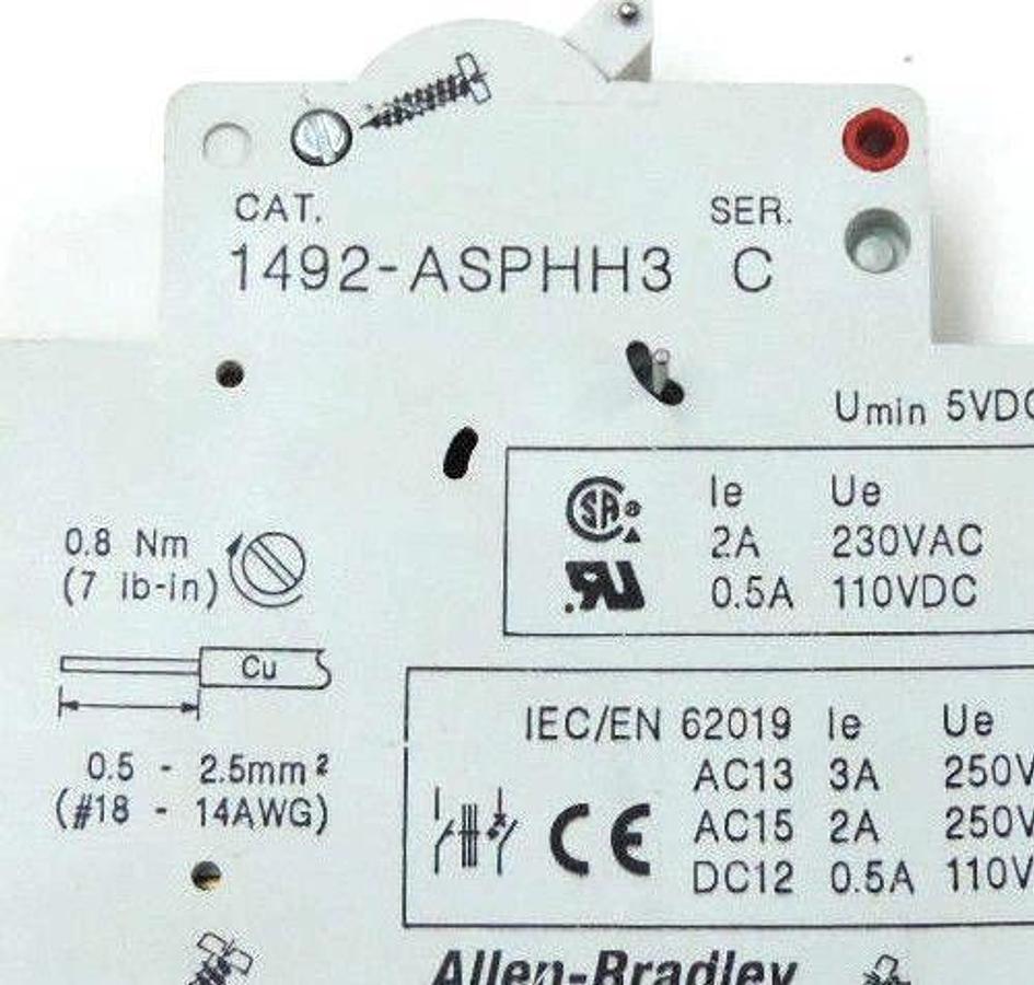 Used LOT OF 2 ALLEN BRADLEY 1492-ASPHH3 DUAL 1NO/1NC AUX CONTACT MODULES SER. C