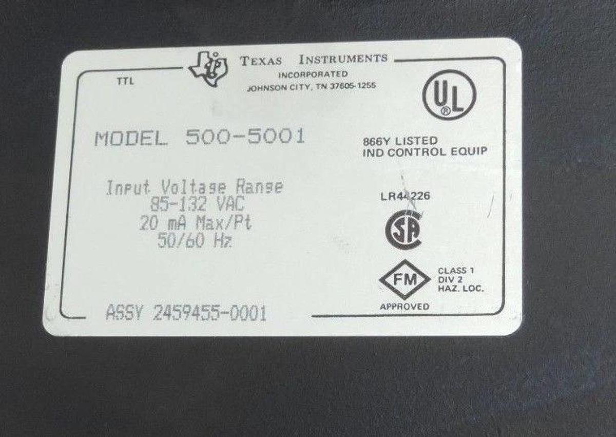 Used LOT OF 2 TEXAS INSTRUMENTS 500-5001 INPUT MODULES 85-132 VAC 50/60 HZ 5005001
