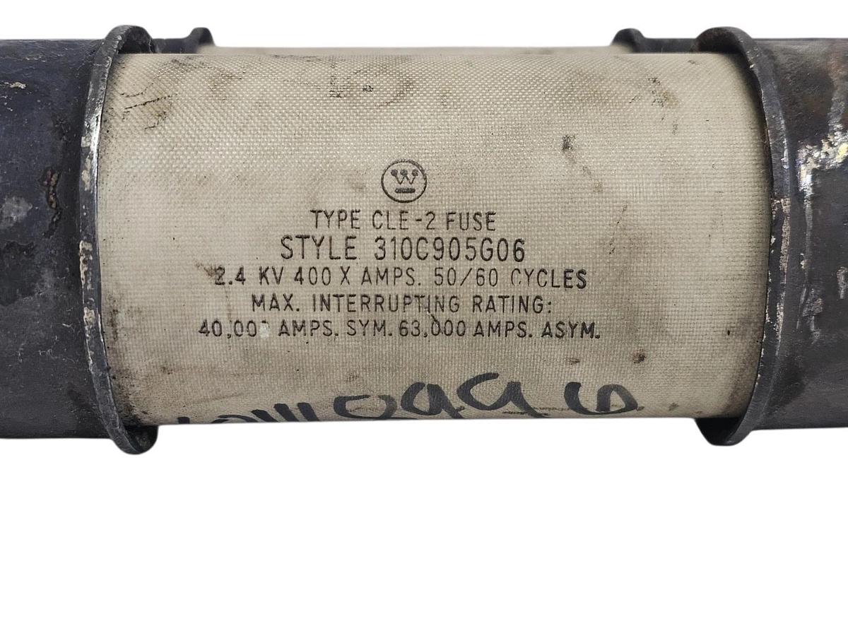 Used WESTINGHOUSE CLE-2 FUSE STYLE 310C905G06 2.4 KV 400 X AMPS. 50/60 CYCLES CLE2