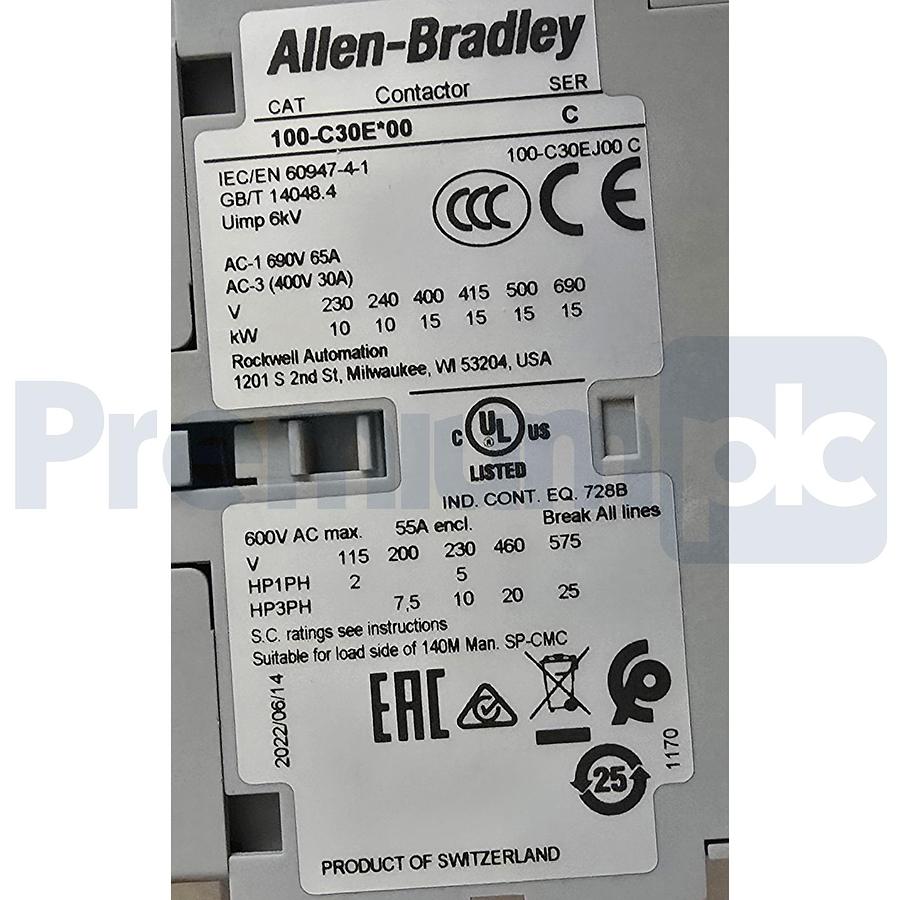 Used Allen Bradley 100-C30EJ10 /C 100-C IEC Contactor 30A 3P 24V DC Coil 1 N.O. NSMP