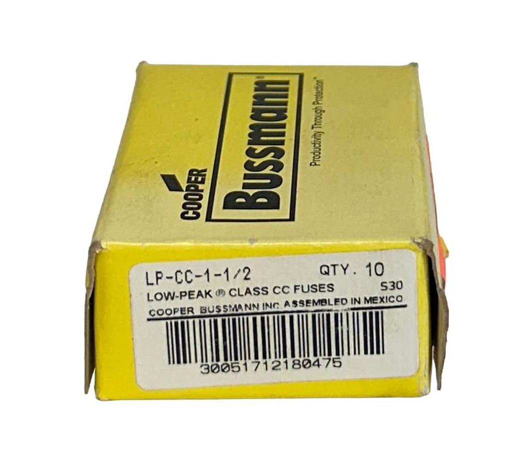 Used 10 COOPER BUSSMANN LP-CC-1-1/2 / LPCC112 LOW PEAK CLASS CC FUSES 1.5A NSMP