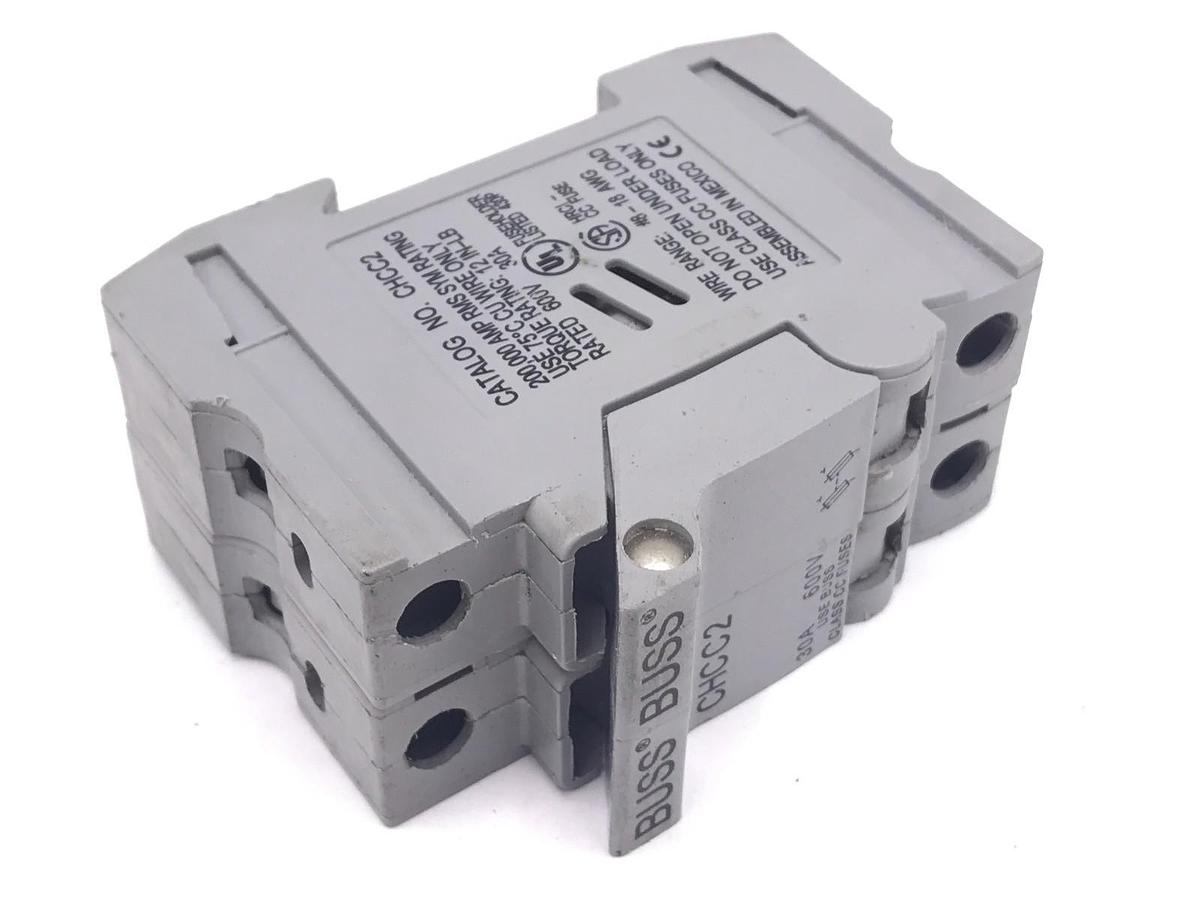 Used COOPER BUSSMANN CHCC2 FUSE BLOCK 30 AMP, 600V W/ FNQ-R-19 FUSES
