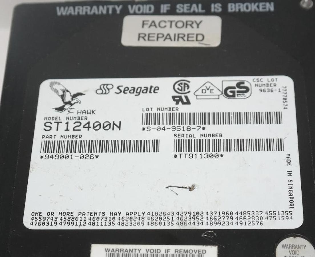 Used SEAGATE HAWK ST12400N HARD DRIVE P/N: 949001-026