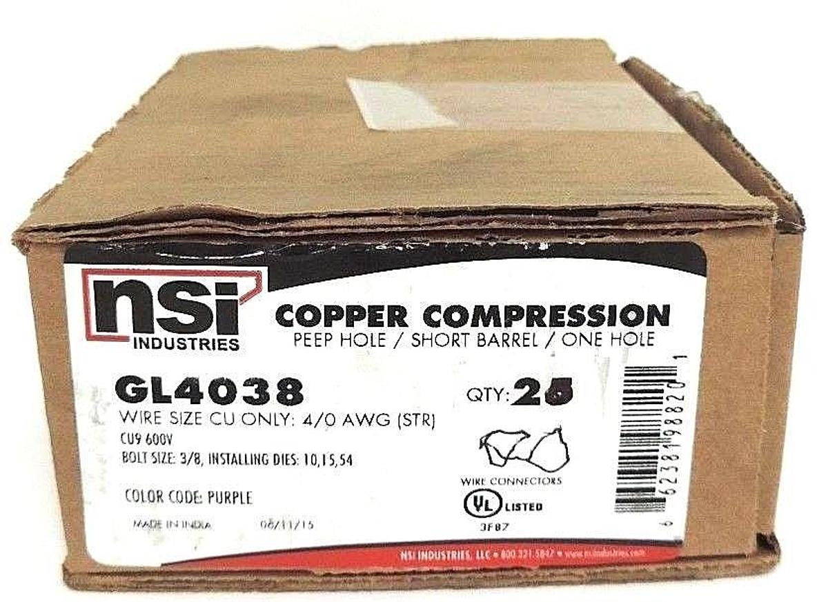 NIB NSI GL4038 COPPER COMPRESSION SHORT BARREL, ONE HOLE, PURPLE - QTY 20