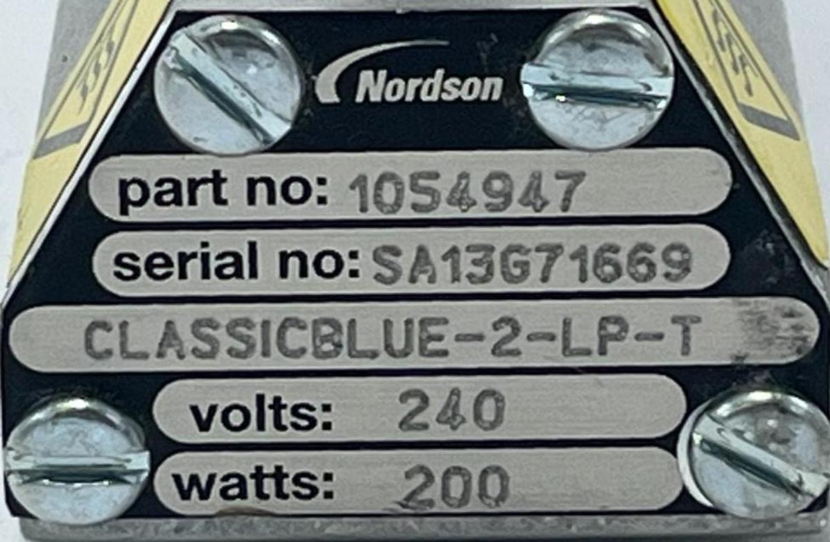 Used NORDSON 1054947A Hot Melt Glue Gun Assy 240VAC 200W H-200 Series w/o Gun Modules