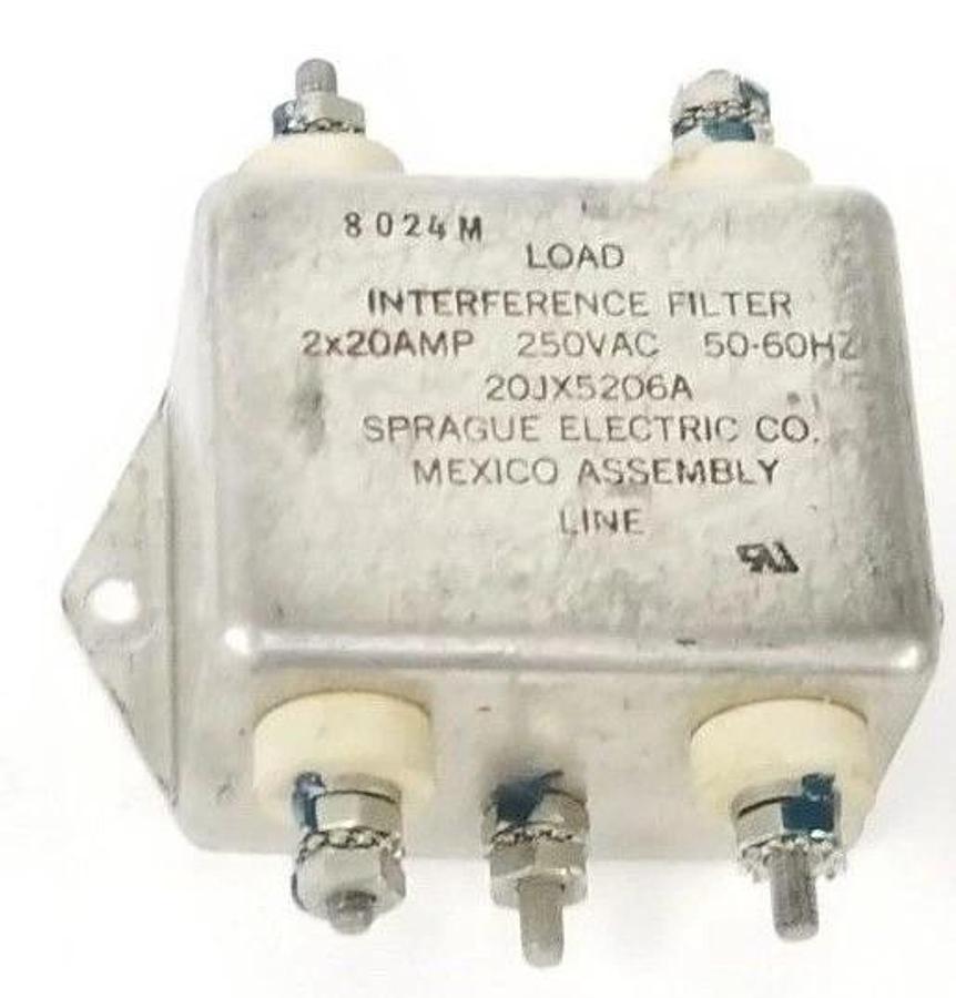 Used SPRAGUE ELECTRIC CO. 20JX5206A LOAD INTERFERENCE FILTER 2X20A 350VAC 50-60HZ