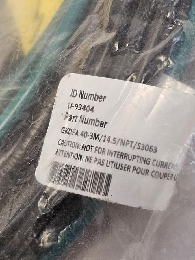 NEW TURCK GKDFA 40-3M/14.5/NPT/S3063 RECEPTACLE ID NUMBER: U-93404