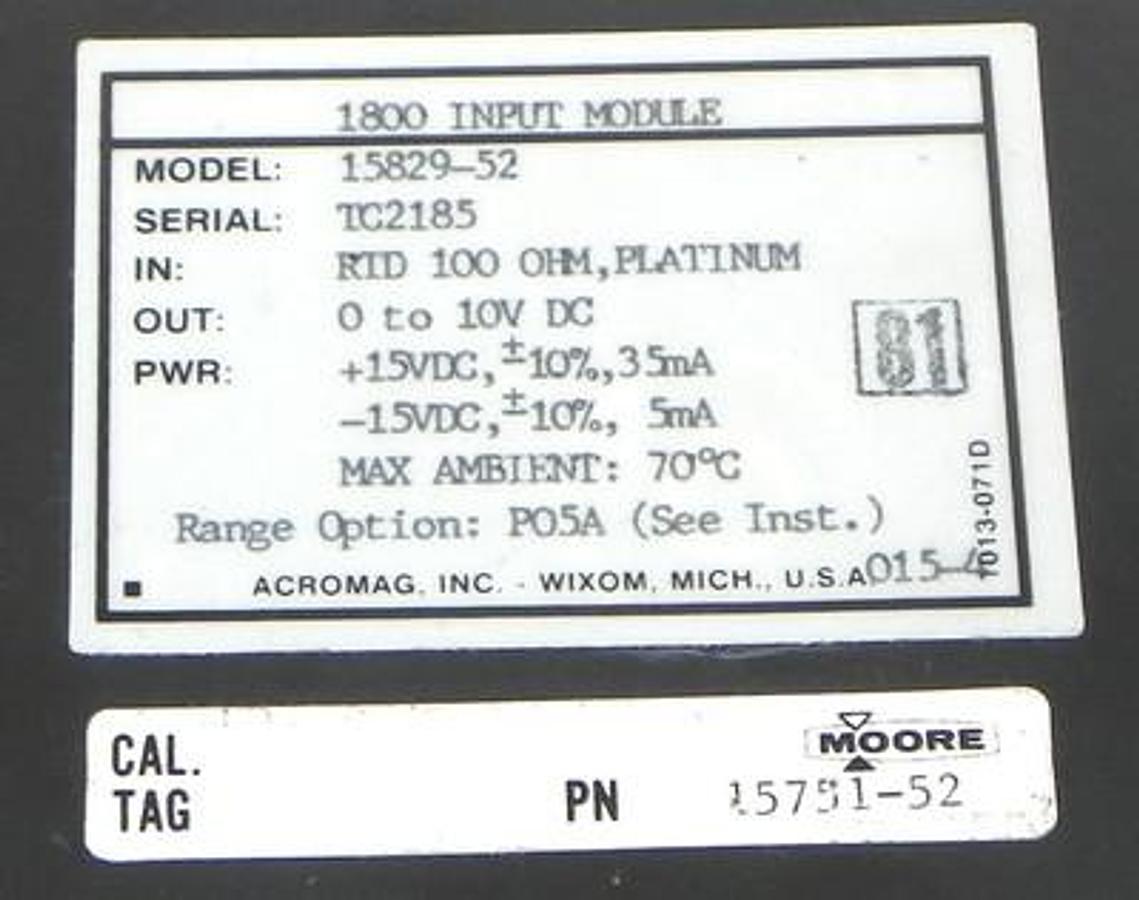 Used MOORE/ACROMAG 15839-52 1800 INPUT MODULE P/N 15751-52