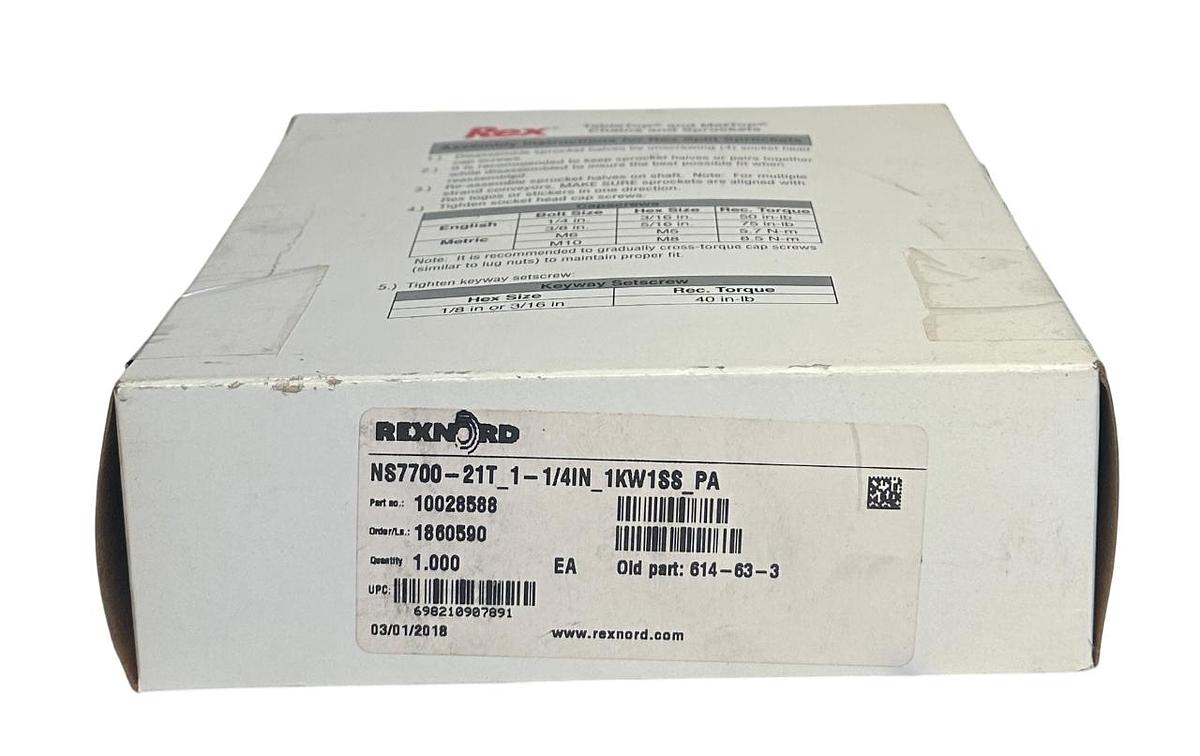 Used REXNORD NS7700-21T_1-1/4IN_1KW1SS_PA / 10028588 SPROCKET 614-63-3 1-1/2'' B NSMP