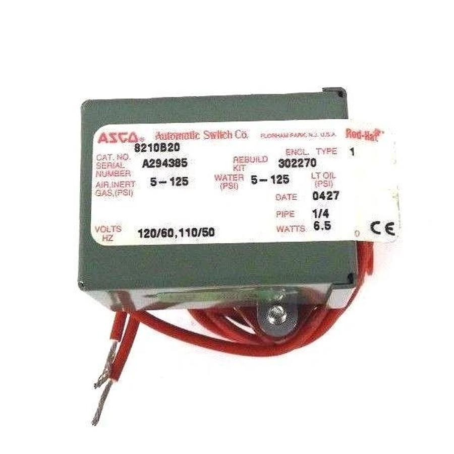 Used NIB ASCO 8210B20 SOLENOID VALVE 120/60 - 110/50, 1/4 PIPE, 6.5 WATTS, 5-125 PSI
