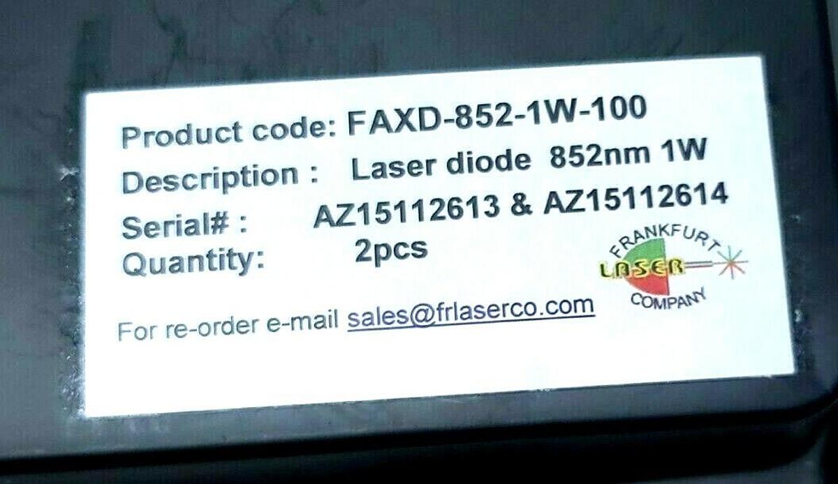 NEW FRANKFURT LASER COMPANY FAXD-852-1W-100 LASER DIODE 852nm 1W 9-P MAKE OFFER