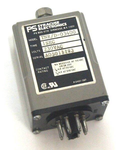 Used SYRACUSE ELECTRONICS TNR/D-03400 TIME DELAY RELAY 1SEC 9A 230VAC TNRD03400