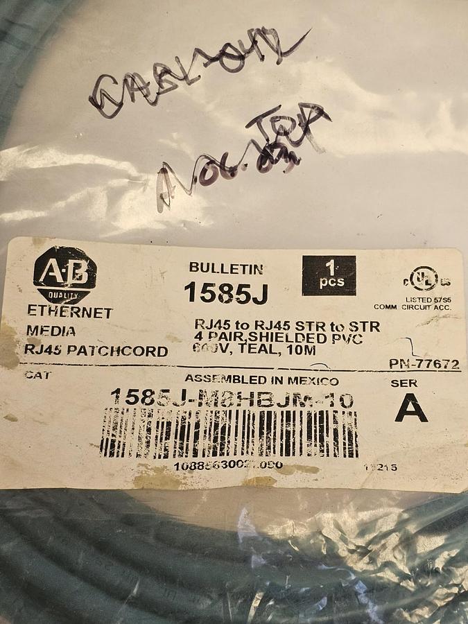 NEW ALLEN BRADLEY 1585J-M8HBJM-10 ETHERNET MEDIA RJ45 PATCHCORD SER. A