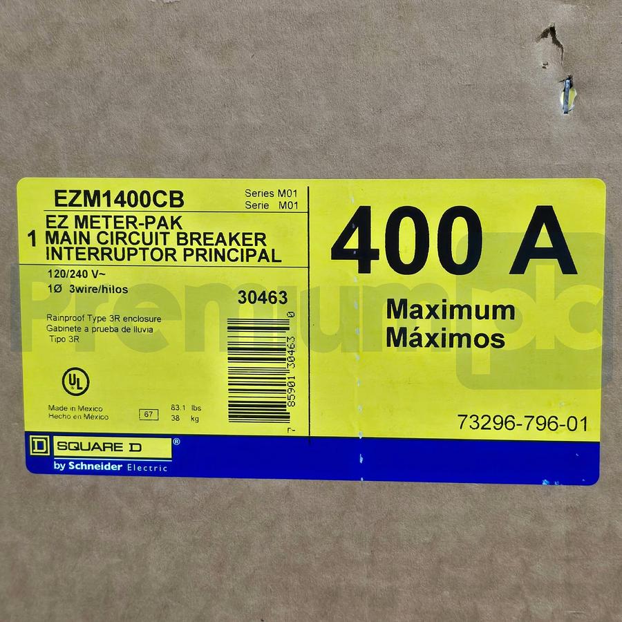 Used Square D EZM1400CB EZ Meter-Pak Main Circuit Breaker Unit 400A 120/240VAC 1Ph/3W