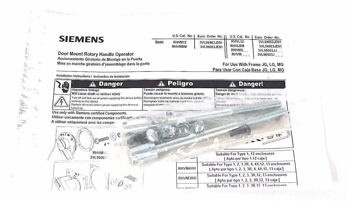 Used NIB SIEMENS RHVLBM VL DOOR MOUNT RHO BREAKER MECHANISM 3VL9400-3JE01