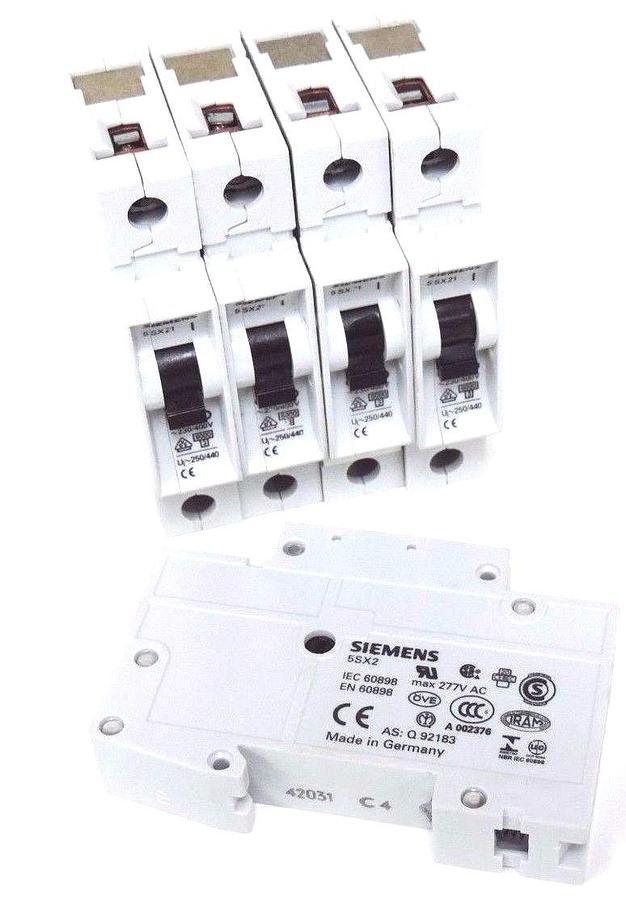 Used LOT OF 5 SIEMENS 5SX2 C4 CIRCUIT BREAKERS 5SX2C4, 5SX21-C4, 5SX21C4