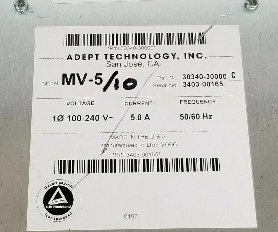Used ADEPT TECHNOLOGY 30340-30000 PLC RACK CONTROLLER MODEL: MV-5/10 100-240V 5.0A