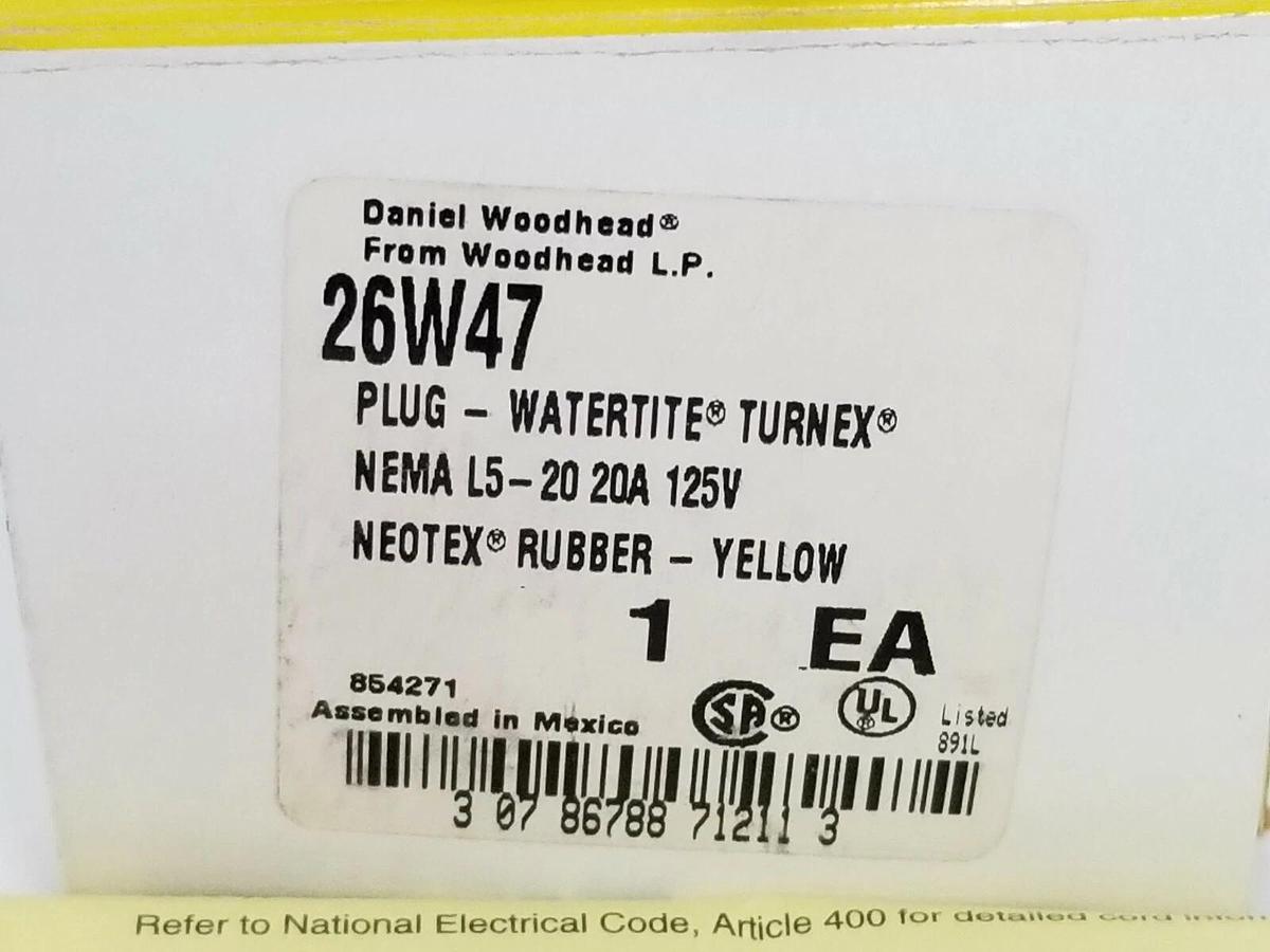 Used NIB DANIEL WOODHEAD 26W47 PLUG-WATERTITE TURNEX YELLOW