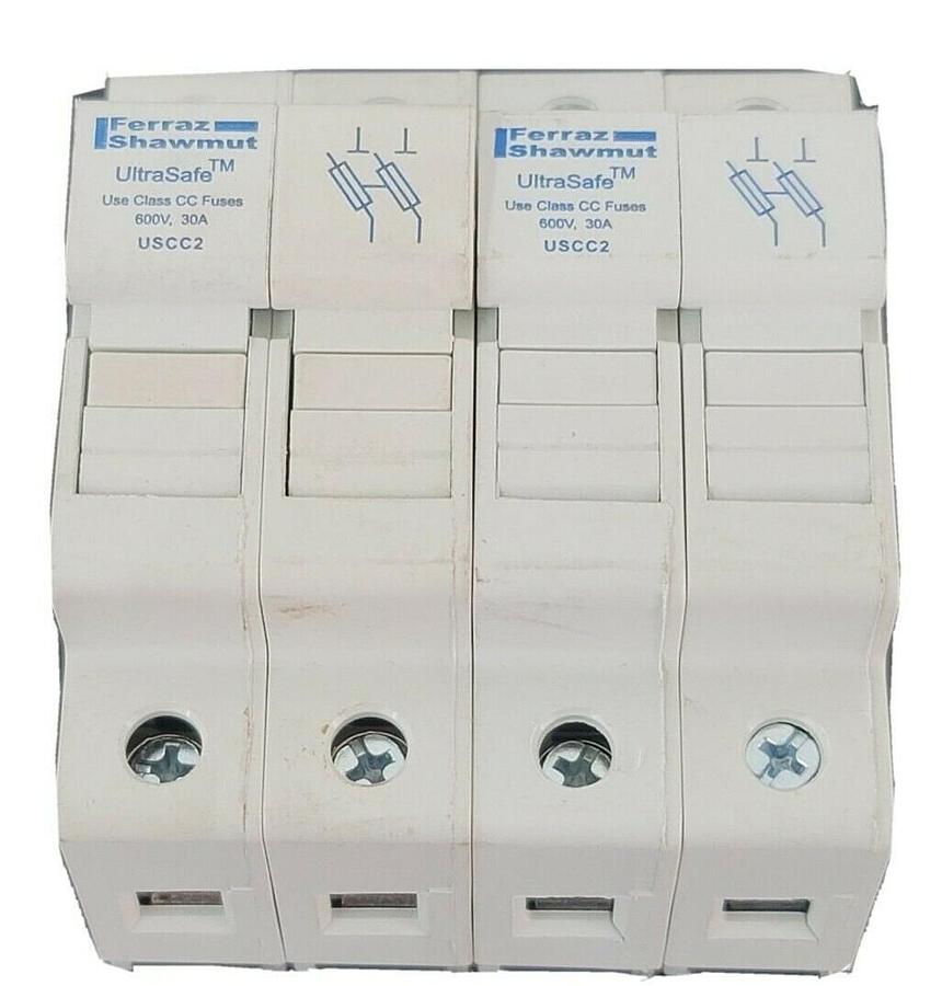 Used LOT OF 2 FERRAZ SHAWMUT USCC2 ULTRASAFE FUSE HOLDERS 600V, 30A