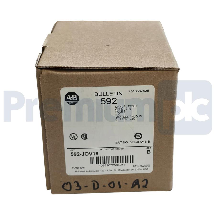 Used Allen-Bradley 592-JOV16 /B Overload Relay 3-Pole 24A 1 N.C. Manual Reset NSMP