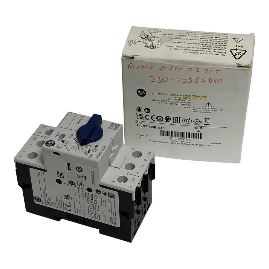 Allen Bradley 140MT-C3E-B40 Motor Protector Circuit Breaker 2.5-4A New Surplus
