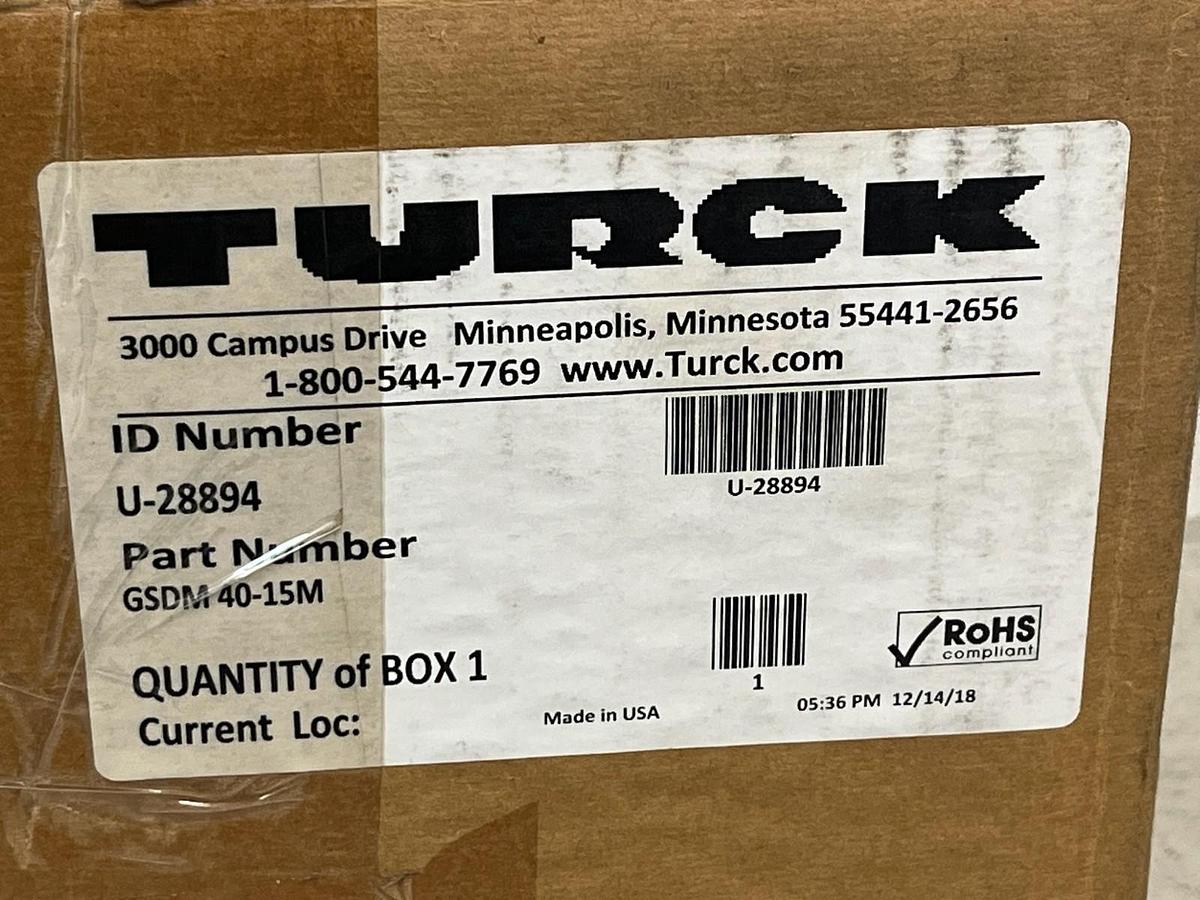Used Turck Powerfast GSDM 40-15M Power Cordset 1 3/8" D-Size 4-Pin 15m