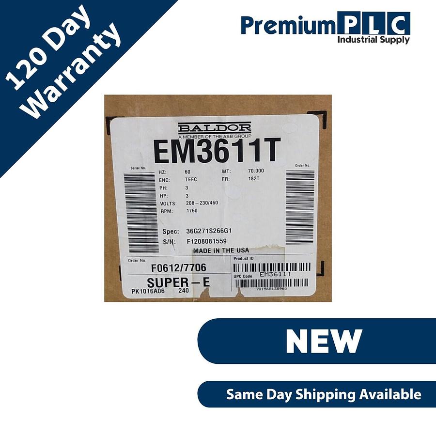 Used NEW BALDOR / ABB EM3611T 3HP SUPER-E ELECTRIC MOTOR 3-P 60Hz 182T 208-230/460V
