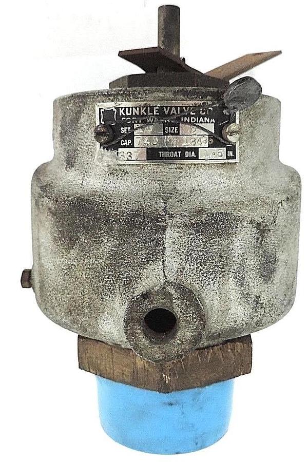 Used KUNKLE VALVE SET 10, SIZE 2, CAP. 743 AC 13495, FIG NO. 337, THROAT DIA. 1-5IN.