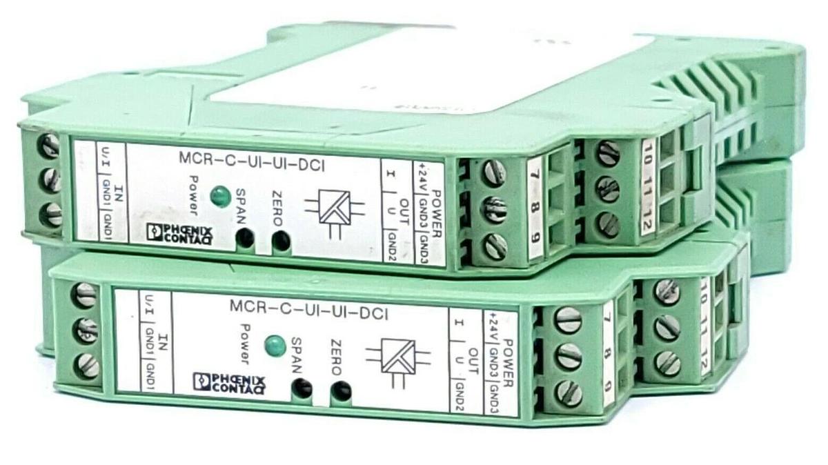Used LOT OF 2 PHOENIX CONTACT MCR-C-UI-UI-DCI COMMUNICATION INTERFACE MODULES 2810913