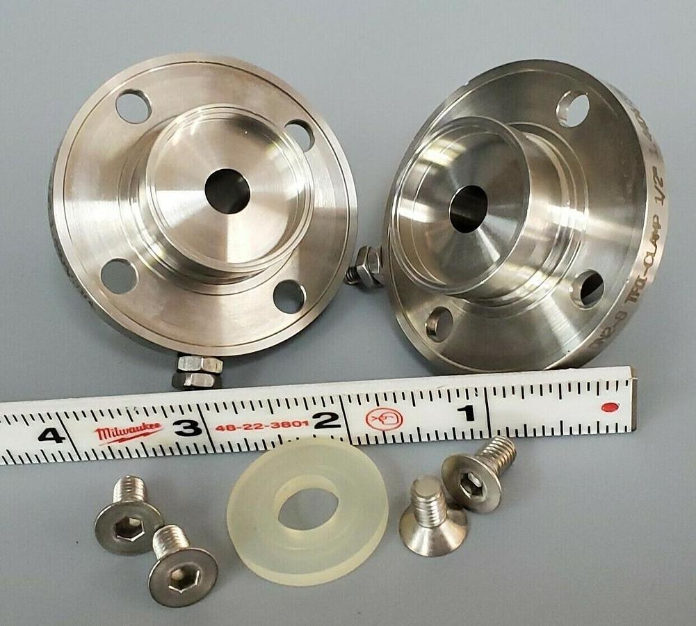 Used LOT OF 2 NEW TRI-CLAMP DN2-8 1/2'' FLANGE ADAPTERS 1.4404/316L 38MP-.50-316