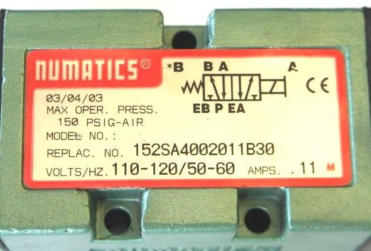 Used NUMATICS 152SA4002011B30 SOLENOID VALVE 0.11AMP WITH 228-694B COIL 0.12 AMP