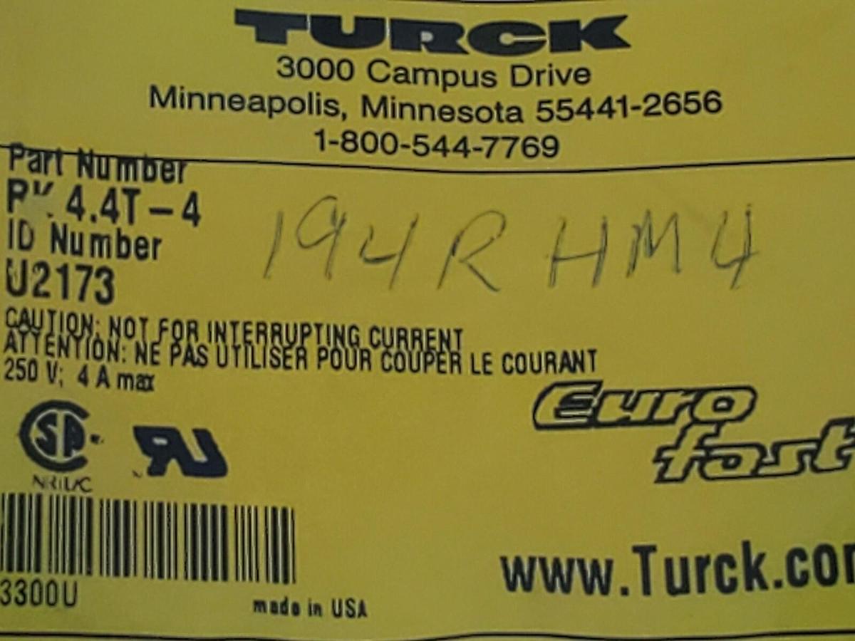 NEW TURCK RK 4.4T-4 ID NUMBER: U2173 M12 FEMALE TO CUT END GRAY 4 METERS