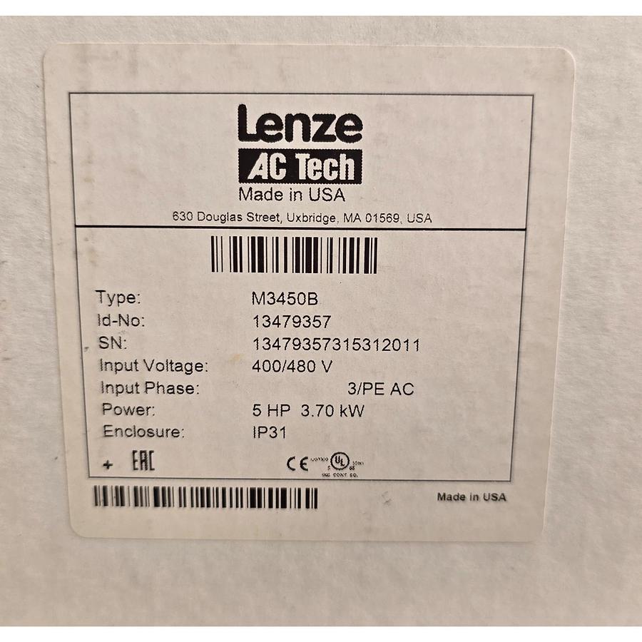Used LENZE AC TECH M3450B / 13479357 MC3000 AC DRIVE VFD 5HP 400/480VAC 3PH NSFS