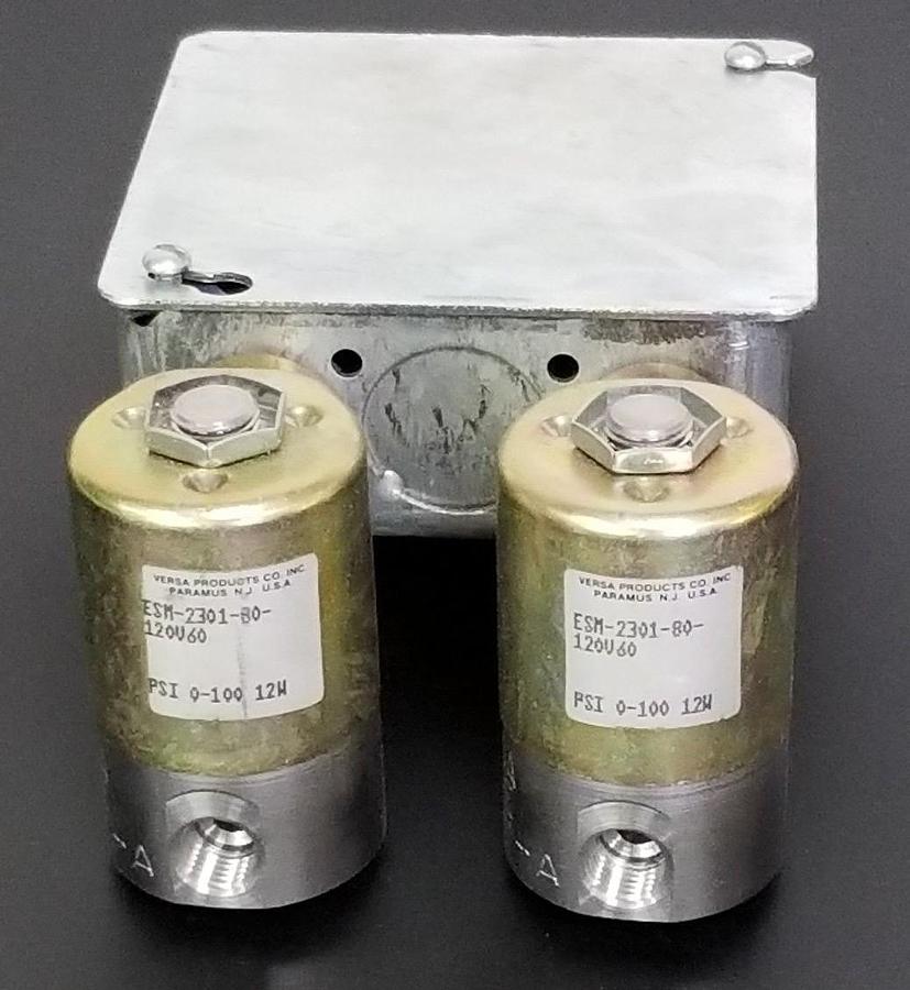 Used LOT OF 2 VERSA ESM-2301-80-120V60 SOLENOID VALVES W/ CABLE HOUSING