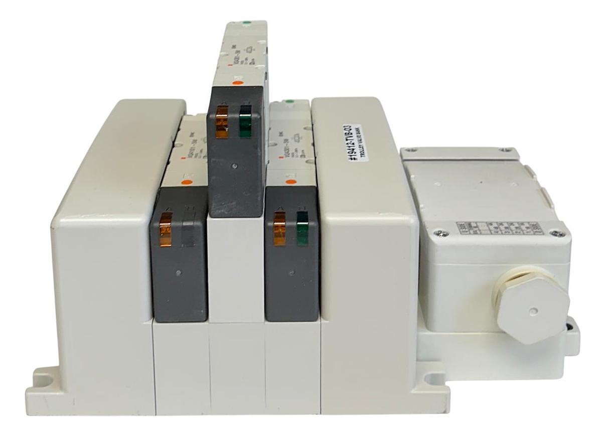 Used SMC 19412-TVB-03 / 19412TVB03 PNEUMATIC TROLLEY VALVE BANK VQ4301-5W 3-PORT NSNP
