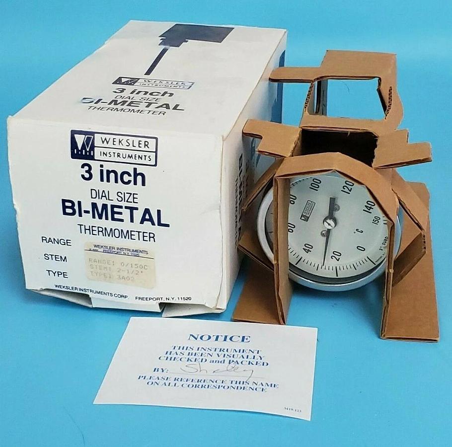 Used NIB WEKSLER INSTRUMENTS TYPE: 3A02 BI-METAL THERMOMETER 3'' IN. 2-1/2'' STEM