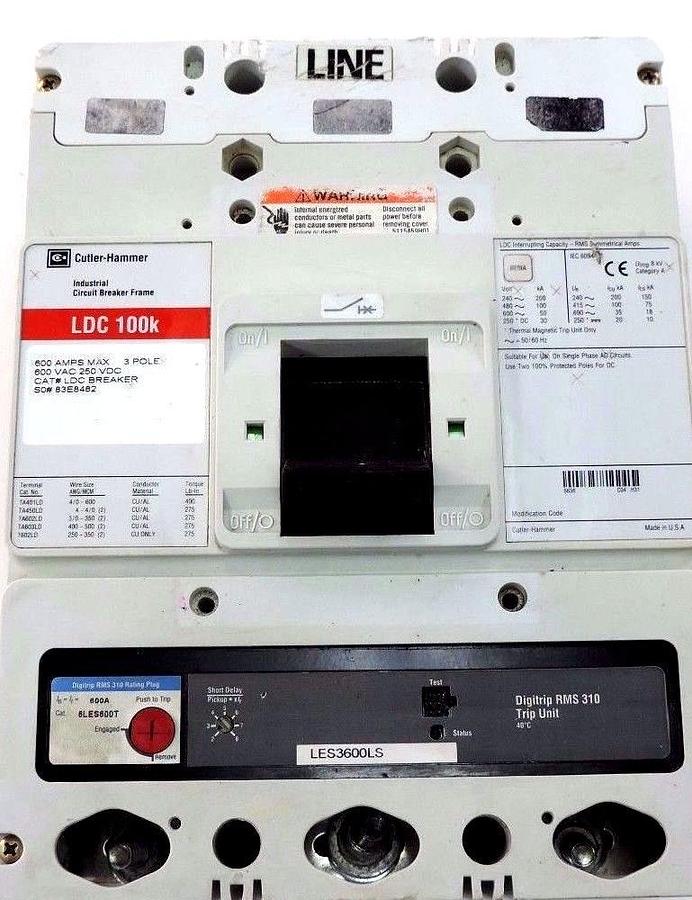 Used CUTLER HAMMER LDC3600FK01P05Y01 CIRCUIT BREAKER LDC100K W/ LES3600LS TRIP UNIT