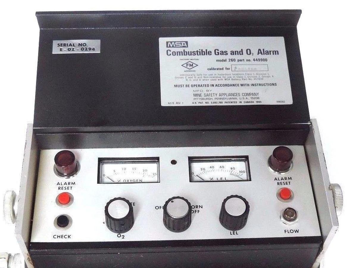 Used MSA MODEL 260 COMBUSTABLE GAS AND O2 ALARM P/N 449900 CALIBRATED FOR PENTANE