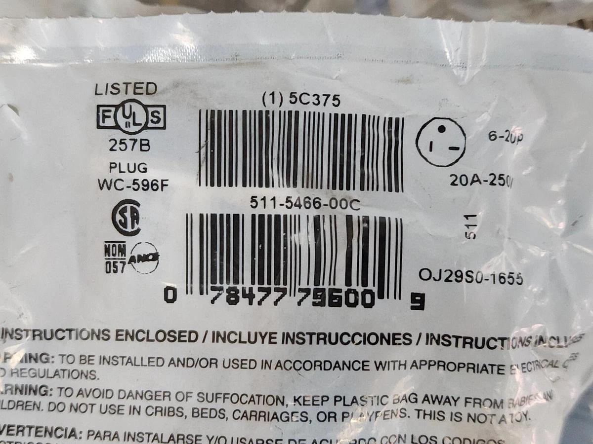 Used LOT OF 7 NEW LEVITON 5C375 PLUGS 20AMP 250VAC 2POLE 3WIRE NEMA 6-20P