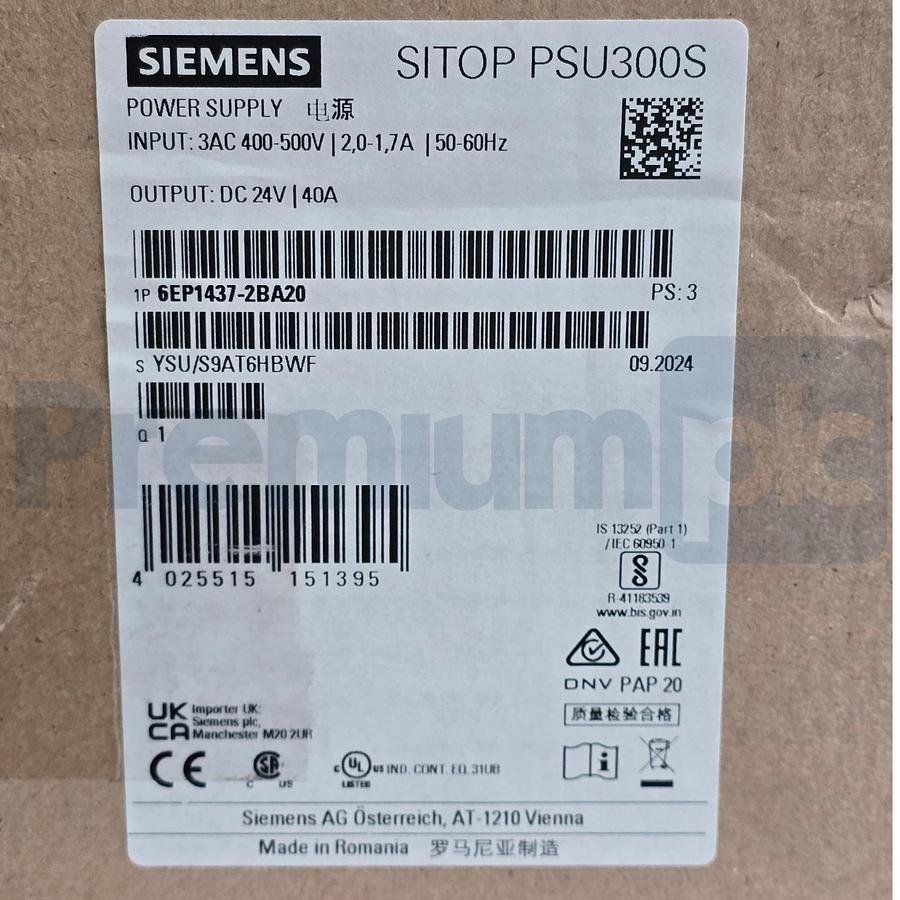 Used Siemens 6EP1437-2BA20 SITOP PSU300S Power Supply 3AC 400-500V DC 24V 40A NSMP