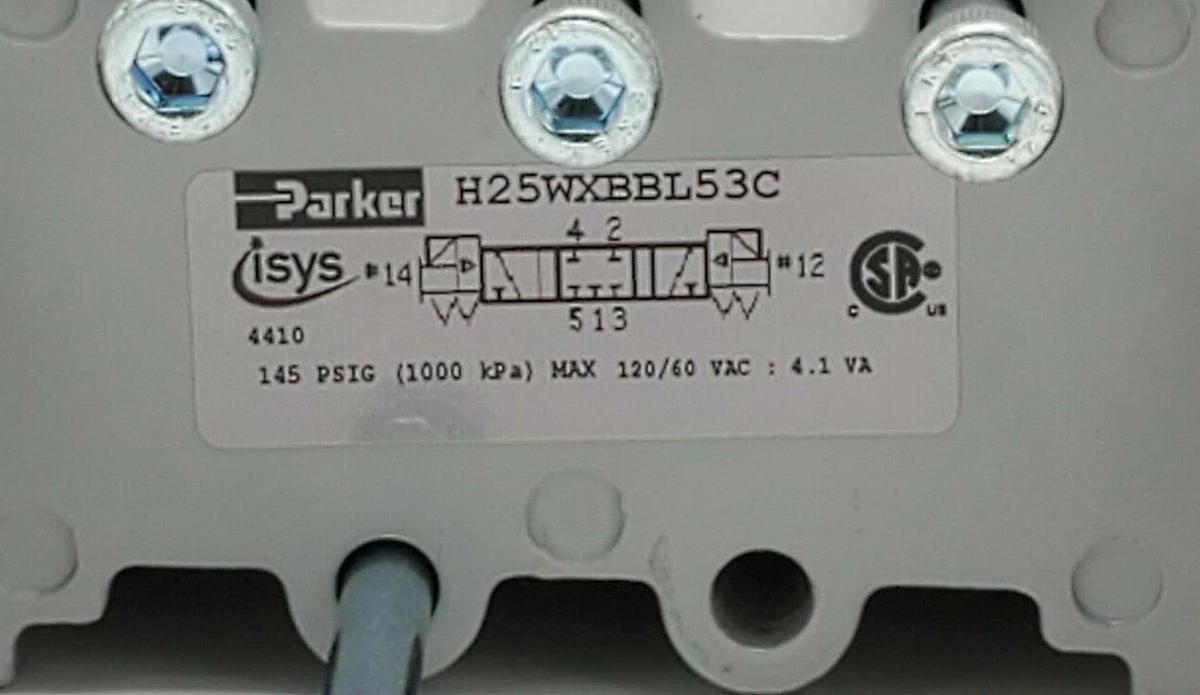 NIB PARKER H25WXBBL53C DOUBLE SOLENOID VALVE 3-POS. APB 145PSIG 120VAC