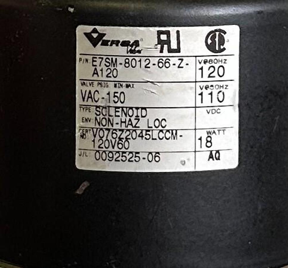 Used VERSA E7SM-8012-66-Z-A120 / E7SM801266ZA120 SOLENOID COIL 110/120V 50/60Hz 18W